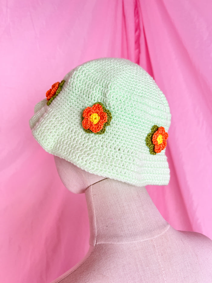 green flower power bucket hat