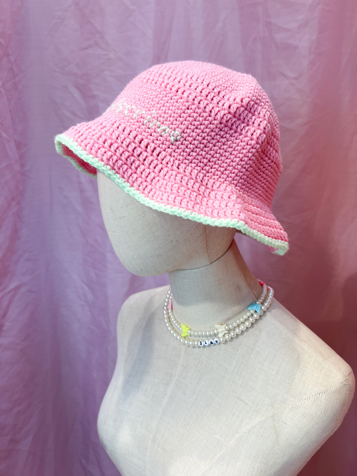 pink/ green bucket hat