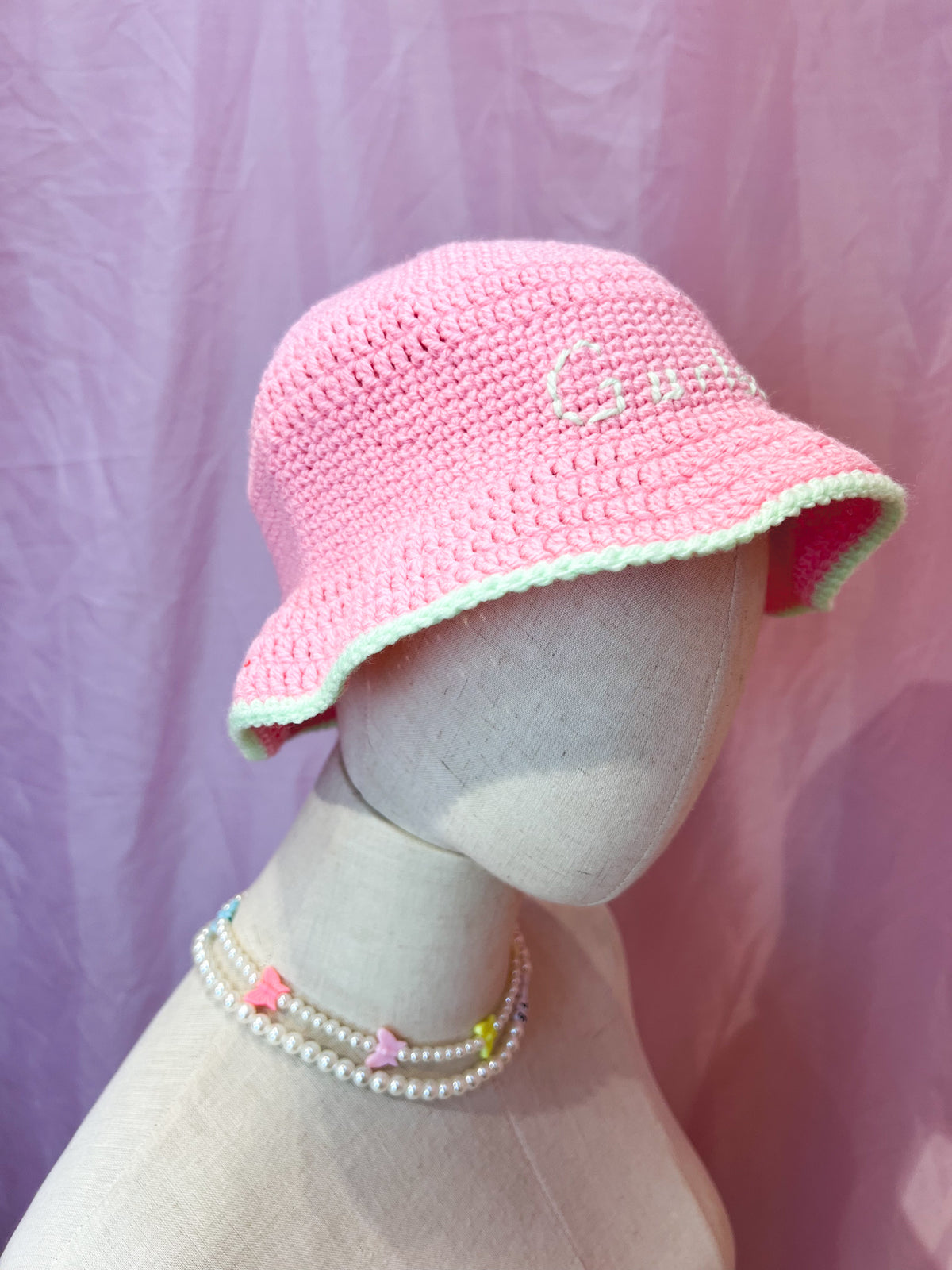 pink/ green bucket hat