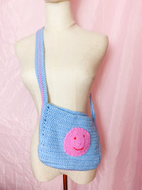 my blue smiley crochet bag