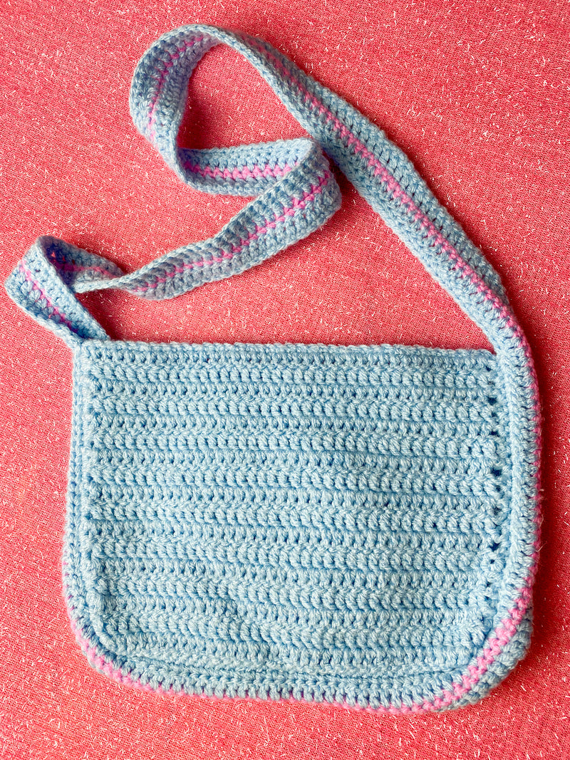 my blue smiley crochet bag